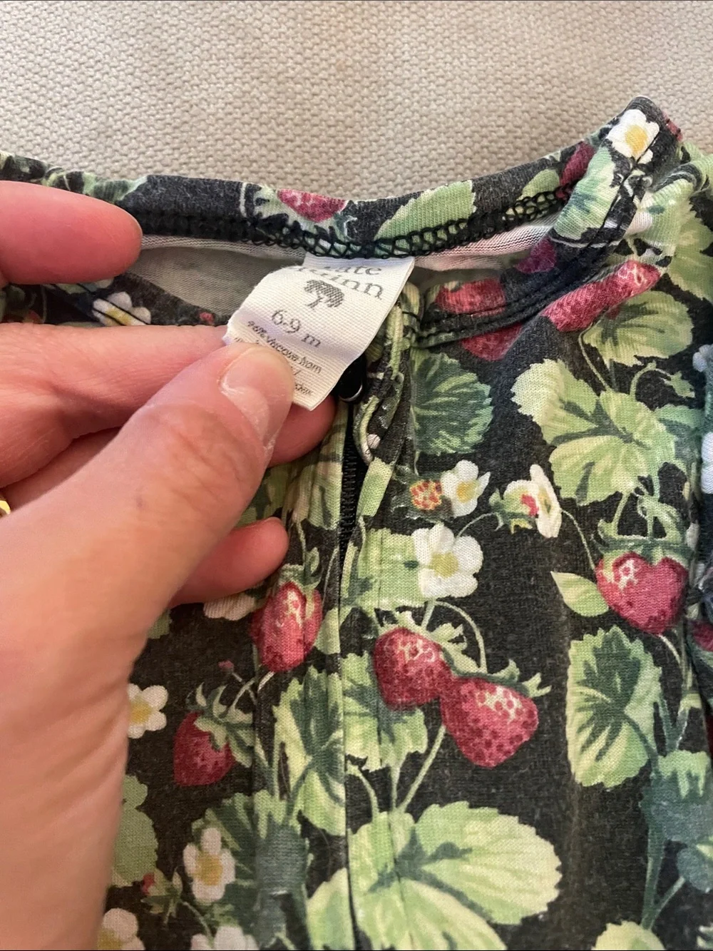 Kate Quinn set of Footie Pajamas Green Floral & Strawberry Prints